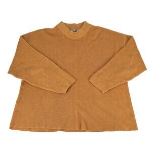 Free People FP Beach Mock Neck Cotton Blend Fisherman Sweater Ribbed Mustard